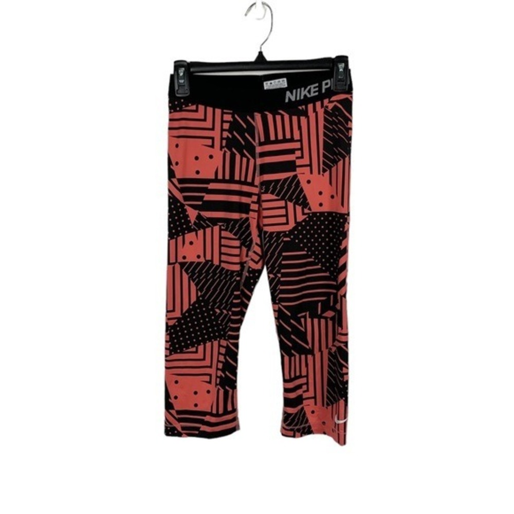 Nike Pro Dri Fit Capri Capris Womens Medium Pink Black Geometric Activewear